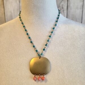 Plunder Gold Pendant "Vada" Necklace with Turquoise Chain and Coral Drops
